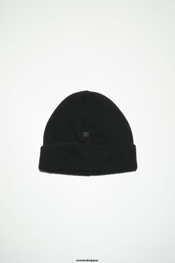 AcneStudios ビーニー black Acne Studios - ラージFaceロゴビーニー - ヤク - ブラック