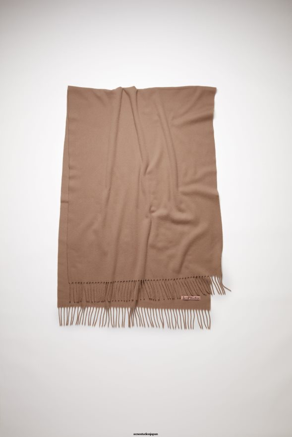 フリンジウールスカーフ - オーバーサイズ キャラメルブラウン